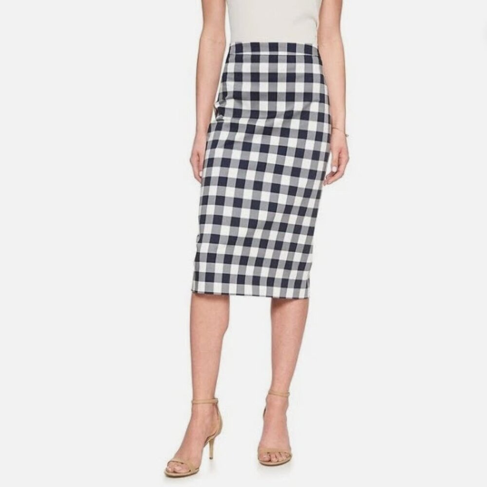Banana Republic Navy and White Gingham Midi Skirt Size 6